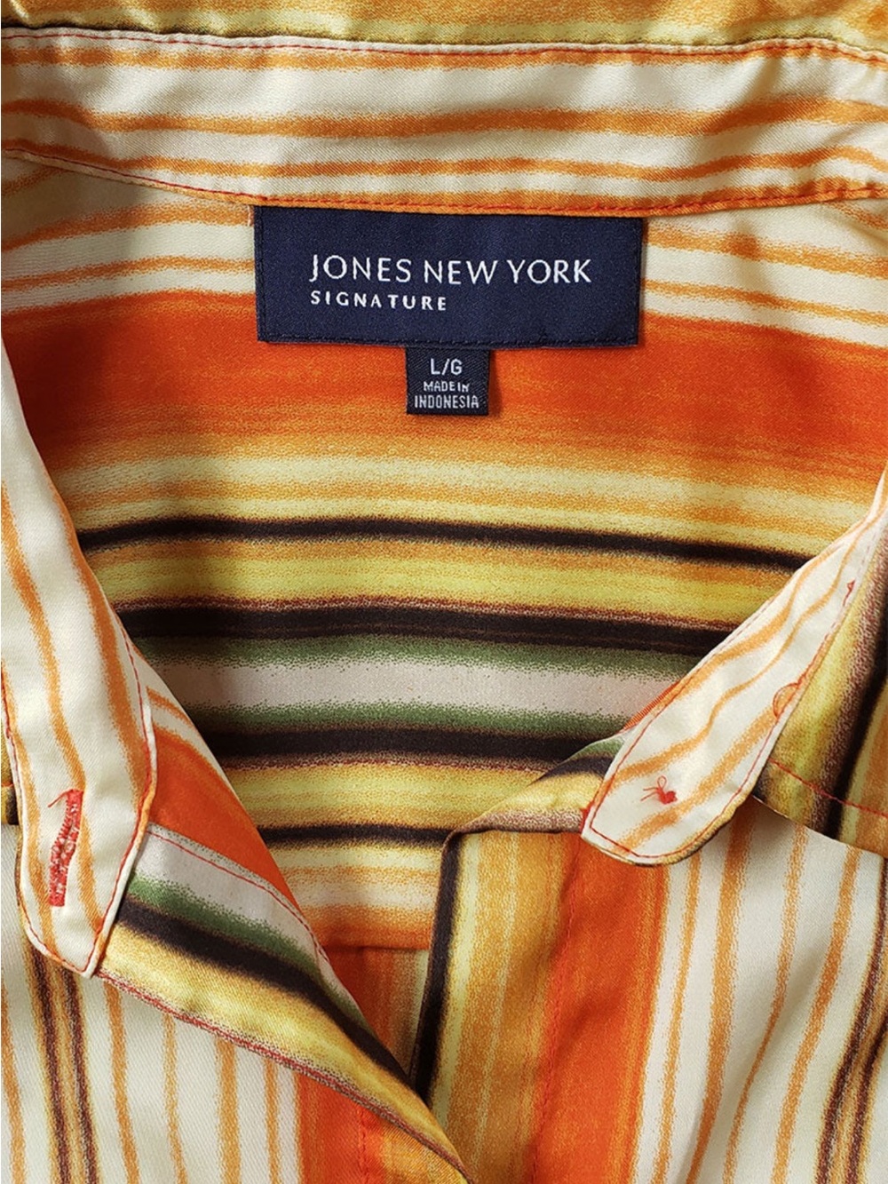 Jones New York Striped Orange, Yellow & Green Button-Up